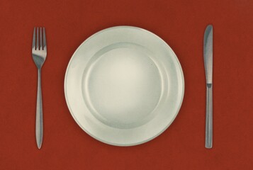 Illustration of cutlery on red background