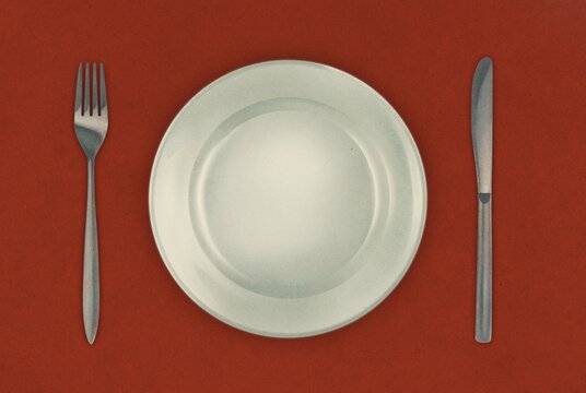 Illustration of cutlery on red background