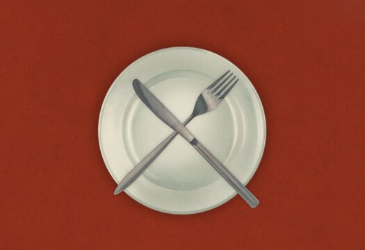 cutlery on red background