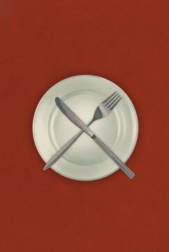 cutlery on red background