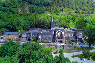Basilica of Meritxell located in Andorra a country located in the Pyrenees - obrazy, fototapety, plakaty