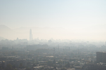 View of Santiago Chile with pollution and smog. Contamination problem.