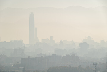 View of Santiago Chile with pollution and smog. Contamination problem.