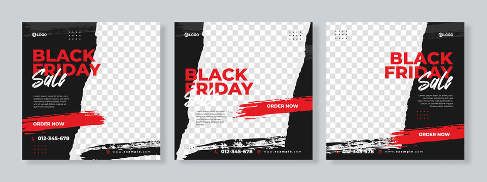 Set of three black friday sale social media pack template premium vector