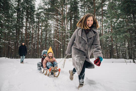 Family sledding 