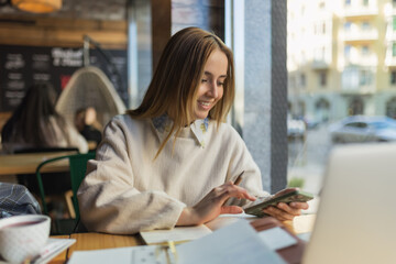 Woman consulting customers online 
