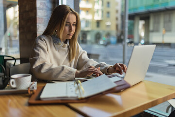 Woman consulting customers online 
