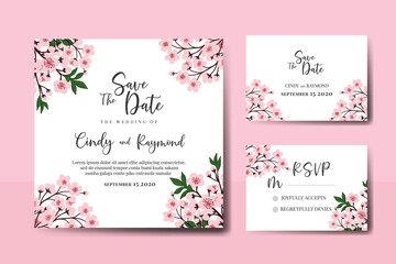 Wedding invitation frame set, floral watercolor Digital hand drawn Sakura Cherry Blossom Flower design Invitation Card Template