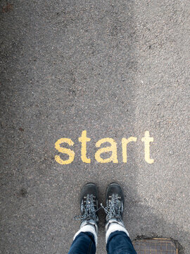 Start sign painted on road