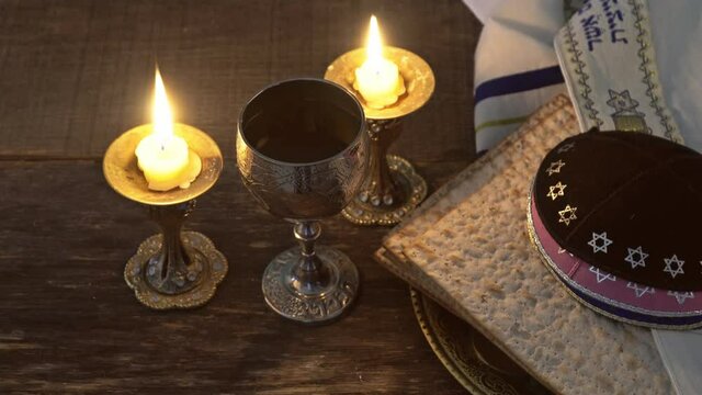 Eve passover holiday jewish passover bread matzoh celebration and kipah