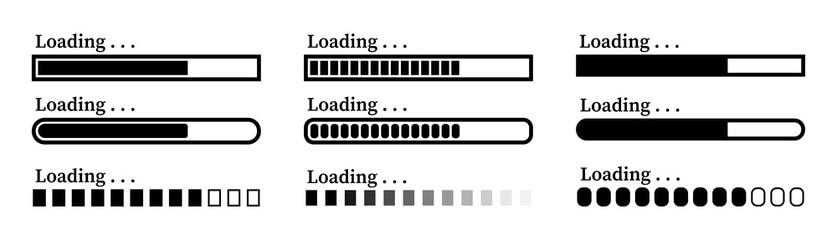 Set loading bar icons.Collage of vector loading icons.Download progress.Vector illustration