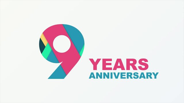 9 years anniversary emblem. Anniversary icon or label. 9 years celebration and congratulation design element. Motion graphics.