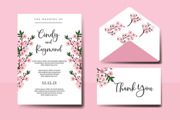 Wedding invitation frame set, floral watercolor Digital hand drawn Sakura Cherry Blossom Flower design Invitation Card Template