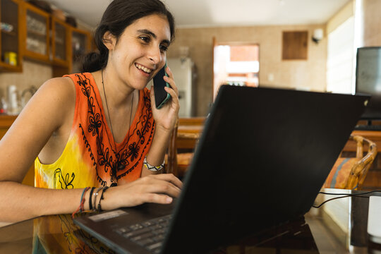 smily woman working at home