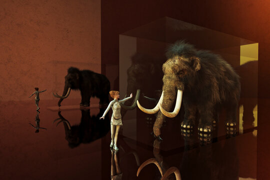 Extinction series: aninmals in glass cases in futuristic settings