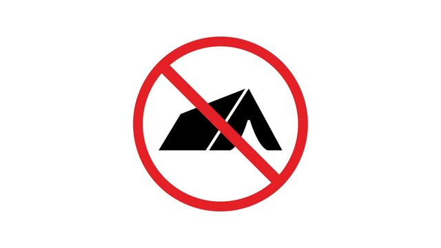 no camp road sign animation. simple red circle prohibition Not Allowed Sign road motion design 4k with alpha channel mate