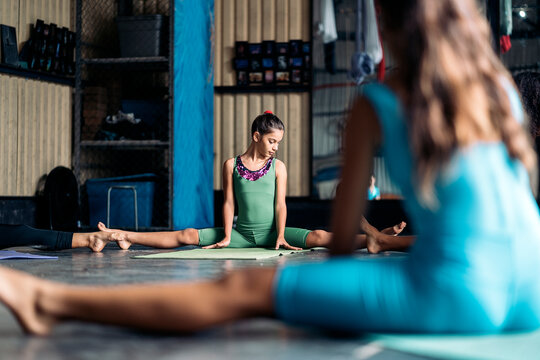 Girls in Rhythmic Gymnastics Class