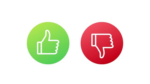 Flat green button on red background. Ok sign. Trumb up, great design for any purposes. Social media concept. Motion graphics.