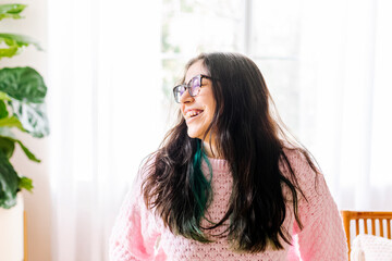 Long  brunette hair teen in pink