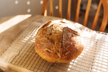 One loaf of freshly baked sourdough bread