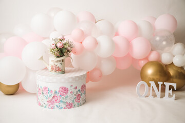 one year girl birthday studio decorations