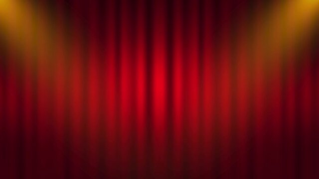 Entertainment curtains background for movies. Beautiful red theatre folded curtain drapes on black stage. Motion graphics.