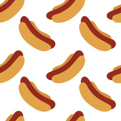 Hotdogs seamless pattern. Fast food hand drawn endless background. Part of set.
