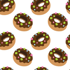 Donuts seamless pattern. Chocolate dessert hand drawn endless background. Part of set.