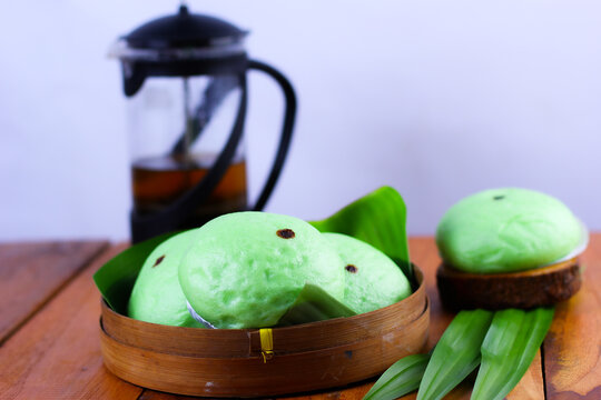 Asian steamed buns, In Indonesia called Bakpao or Bapao. Green Bakpao with Chocolate inside