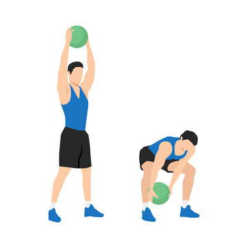 Man doing Medicine ball slams against the floor. swings exercise. Flat vector illustration isolated on white background