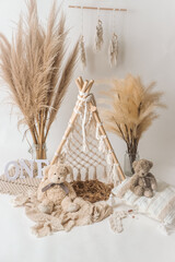 boho style setup, ine year background for studio photo shoot © Alena Yakusheva