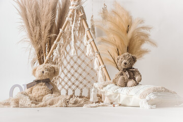 boho style setup, ine year background for studio photo shoot