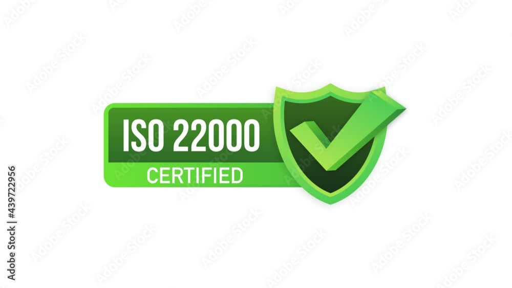 Sticker ISO 22000 Certified badge, icon. Certification stamp. Flat design. Motion graphics.