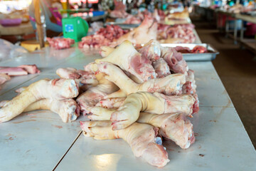 Pork legs, sold in the market Thailand,  Raw pork legs, fresh pork legs.