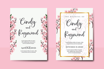 Wedding invitation frame set, floral watercolor Digital hand drawn Sakura Cherry Blossom Flower design Invitation Card Template