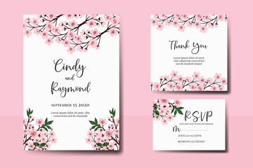 Wedding invitation frame set, floral watercolor Digital hand drawn Sakura Cherry Blossom Flower design Invitation Card Template