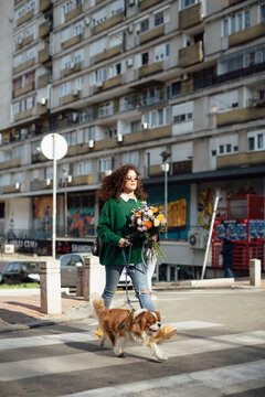 Fashionable Woman On Crosswalk