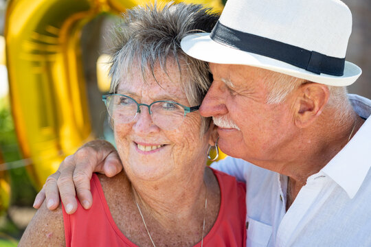 Senior Citizen Couple Love at Golden 50th Wedding Anniversary