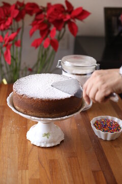 Homemade cake with powdered sugar 