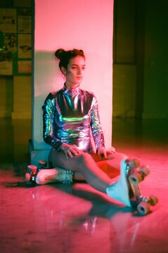 Girl on roller skates fantasy lights