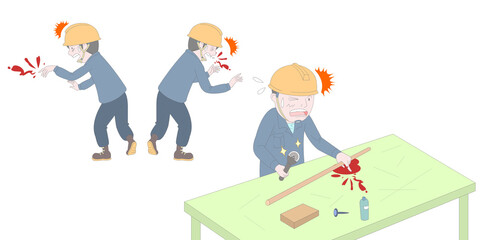 상황 행동 삽화_부주의로 사고를 당한 근로자
