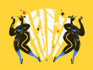 Two dogs roller skating and dancing. 