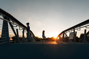 Siblings exploring on a summer evening. 