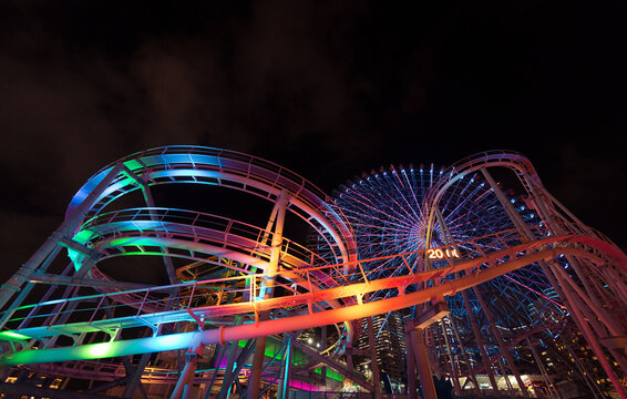 Colorful theme park at night