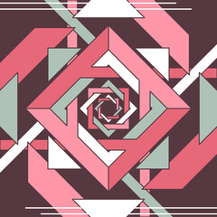 Abstrakcyjne tło z geometrycznych kształtów. Wektorowy szablon na plakat, tapeta, dekoracja, obraz, pocztówka. Róż, zieleń oraz biel. © Monika