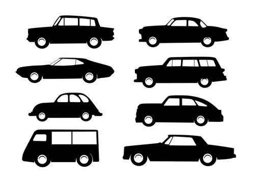 Set images of vector sketches object element retro car