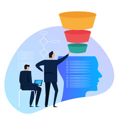 filter information algorithm engine technology create echo chamber and filter bubble head filtered by funnel concept