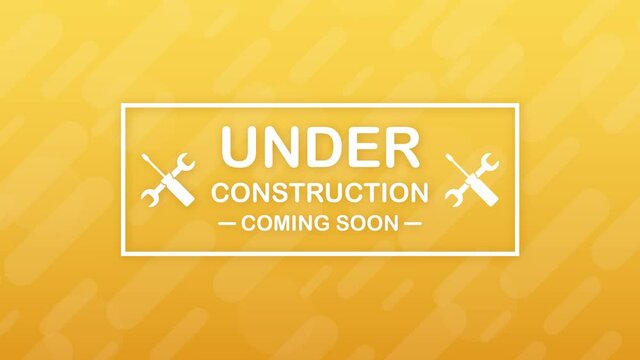 Under construction website page with black and yellow striped borders. Border stripe web. Motion graphics.