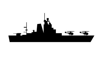Single of silhouettes of warships for design and