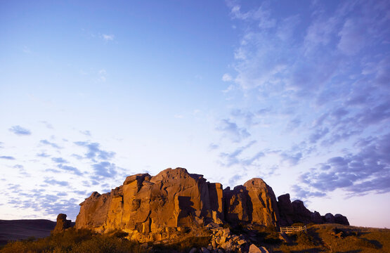 Sandstone formations in the arly morning light.